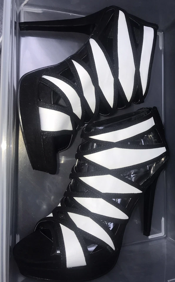 Talla 7 - Zapatos de plataforma para mujer Carlos Santana tacón negro/blanco nuevos Foto 1 de 4