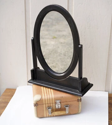 Wooden Oval Mirror Swivel Frame Antique Black Tilt Retro Vintage Gothic Boudoir - Image 1 of 4