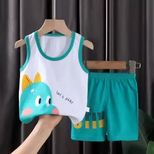 Conjunto de 2 piezas de camisetas cortas para niños pequeños traje de algodón sin mangas ropa para bebés bebés - Imagen 1 de 24