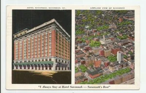 Postal Hotel Savannah Aerial City View Georgia 1939 vintage lino GA - Imagen 1 de 2