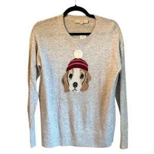 LOFT Crewneck Winter Dog Puppy Novelty Sweater Women’s SZ XS in Grey NEW - Picture 1 of 7
