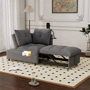 4 in 1 Sleeper Chair Modern Velvet Pull-Out Bed Loveseat Sofa Adjustable Back - Picture 1 of 10