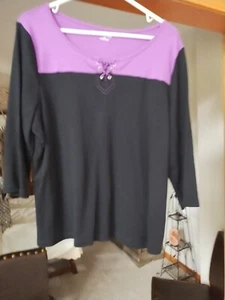 Women's Studio Works Black and Purple Knit Top Size XL - Picture 1 of 2