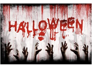 Halloween Terror Sangriento Telón de Fondo Decoración Espeluznante Sangriento Huellas Dactilares Fiesta - Imagen 1 de 8