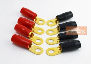 Mirasonic Gold Plated Ring Terminal 4 AWG Gauge 5/16" Stud 8 pcs (4 RED 4BLACK) - Picture 1 of 7
