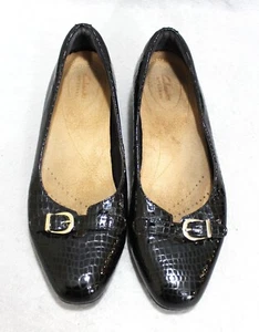 Clarks Artisan Black Snakeskin Print Leather Low Heel Flats Dress Shoe Size 9 - Picture 1 of 10