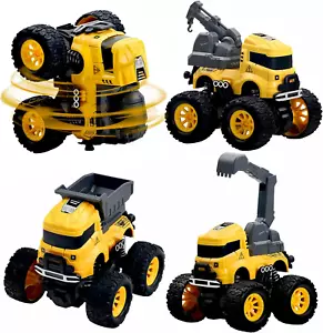 Construction Truck Toys - 4 Pack Excavator, Mixer, Crane, Dump Trucks Push and G - Picture 1 of 12