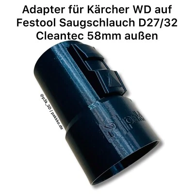 KÖHLER LASER & 3D-DRUCK STUDIO Adaptador serie Kärcher WD a manguera de succión Festool D27/32 Cleantec 58 mm