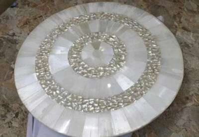 15" Round Selenite Console Table Sunburst Healing Crystal Furniture Hallway Deco - Image 1 of 4