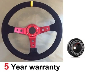 WILDLEDER GESCHIRRTES LENKRAD UND BOSS KIT PASSEND FÜR LAND ROVER DEFENDER 48 SPLINE ROT - Bild 1 von 5