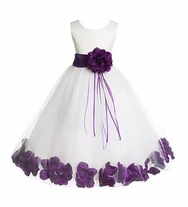Wedding Pageant Floral Rose Petals Ivory Flower Girl Dress Tulle Princess Kids - Picture 1 of 31