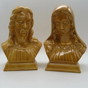 Vintage Joseph & Mary Religious Statues Busts Hand Painted Holland Mold 7" Tall - Picture 1 of 7