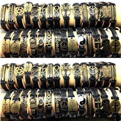 Venta al por mayor 30 piezas mezcla hombres mujeres moda cobre cuero brazalete pulseras 30 estilos Foto 1 de 4