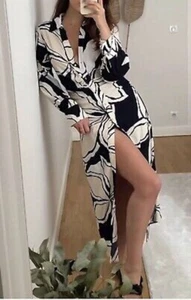 Zara Neu mit Etikett schwarzes Muster Maxi lang A Line gerade Shirt Sommerkleid XS 6 8 - Bild 1 von 10