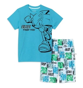 Sonic The Hedgehog Pajamas Boys Size 6- 12 T Shirt & Shorts Set Summer Girls NWT - Picture 1 of 4
