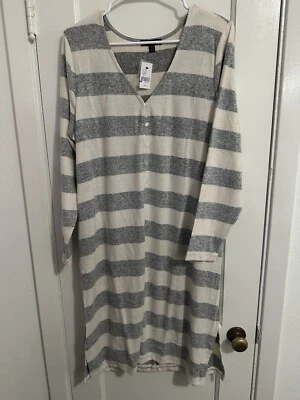 Vestido de noite Lane Bryant branco listrado cinza manga longa conforto tamanho 10/12 - Imagem 1 de 4