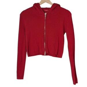 Brandy Melville J. Galt Ribbed Knit Full Zip Cropped Sweater Hoodie One Size Red - Picture 1 of 9