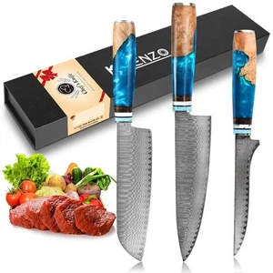 KEENZO Damascus Chef Knife set 3 pcs, Professional Kitchen knife set, Sharp 8... - Picture 1 of 6