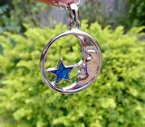 Man In The Moon Paua Shell Star Round Pendant 15/17" Chain Necklace Tide Boxed - Picture 1 of 9