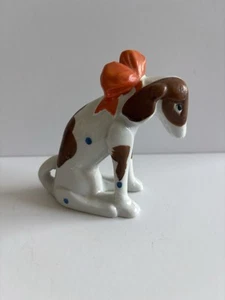 Vintage Blue Spot Orange Bow Dog Figurine Made in Japan Porcelain EUC - Picture 1 of 7