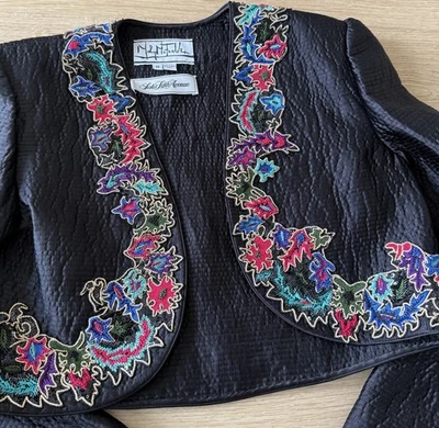 Rare Vintage Mary McFadden Couture Saks Fifth Avenue Beaded Trim Bolero Jacket - Image 1 of 4