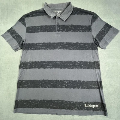 Camisa Polo Life Is Good Para Hombre XL Gris Negro Rayas Informal Manga Corta Algodón Foto 1 de 4