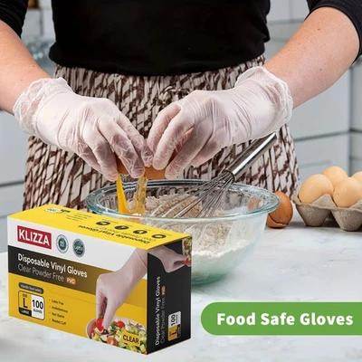 100 Clear Vinyl PVC Food Service Disposable Gloves Powder Free Buy 2 Get 2 Free - Image 1 of 4