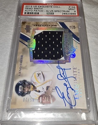 2013 UD EXQUISITE COLLECTION #144 GENO SMITH RC AUTO PATCH Silver PSA 9 /20 - Image 1 of 4