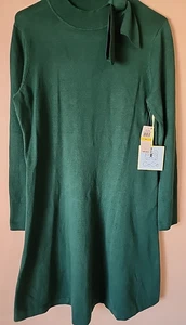 CeCe Womens Green Bow-Neck Knee-Length Dark Forest Green Sweater Dress Medium  - Picture 1 of 7