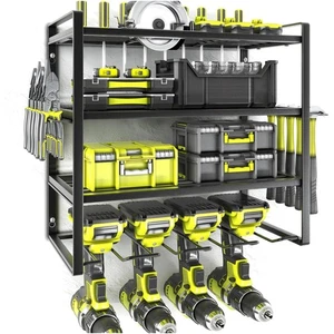 Compact 4-Layer Black Tool Shelves for Garage and Workshop Organization - Picture 1 of 8