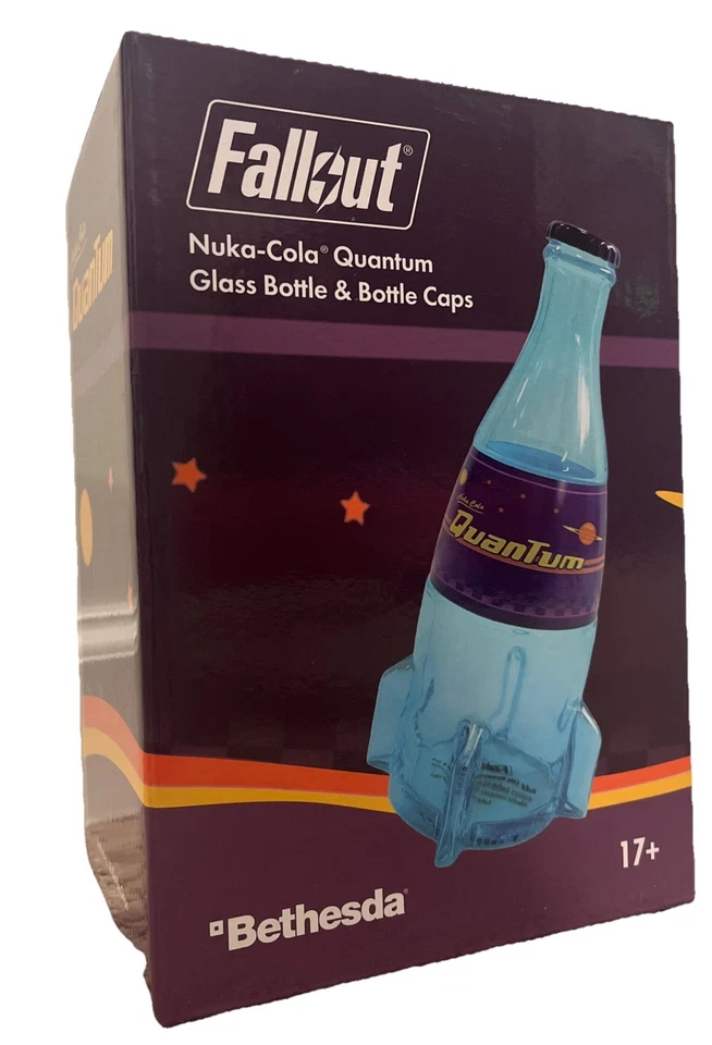 Fallout Nuka Cola Quantum Glass Bottle + 10 Bottle Caps Rocket Replica Figure - Image 1 of 1