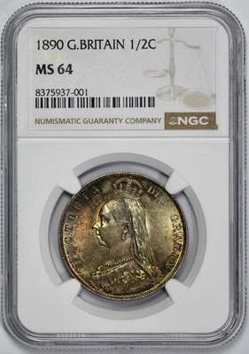 1890 Great Britain 1/2C Half Crown NGC MS 64 Amethyst Toning - Image 1 of 4