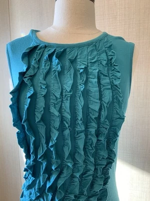 Blusa feminina Kenar malha azul-petróleo babado frontal viscose sem mangas tamanho pequeno - Imagem 1 de 4