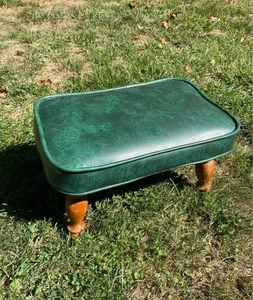 Vintage Small Footstool Vinyl Green Ottoman - Picture 1 of 3
