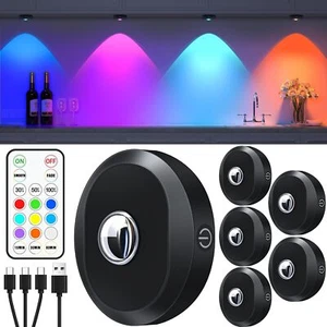 Rechargeable RGB Puck Lights with Remote Control, 1200mAh Battery Operated Tap L - Picture 1 of 6