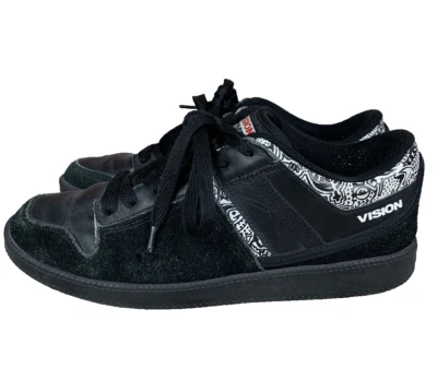 Vintage VISION STREET WEAR Sz 7.5 Shoes Skater Black Suede Leather Mens Low Top - Image 1 of 4