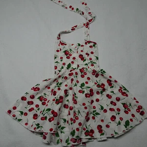 Girls Size S Cherry Cherries Print Retro Swing Rockabilly Inspired Halter Dress - Picture 1 of 6
