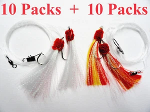 20 Confezioni 5/0 Gamberetti Fly Rig Bianco e Rosso/Giallo Esche Pesca Roccia - Foto 1 di 5