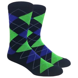 FINE FIT BLACK - NAVY BLUE GREEN ARGYLE MENS DIAMOND PRINT DRESS CREW TUBE SOCKS - Picture 1 of 1