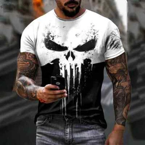 Men's Skull Punisher T-Shirt Graphic Short Sleeve Tee Gym Casual Streetwear NEW - Picture 1 of 39