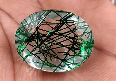52.65 Ct Oval Cut Green Rutilated Quartz Certified Transparent Loose Gems M25 - Image 1 of 4