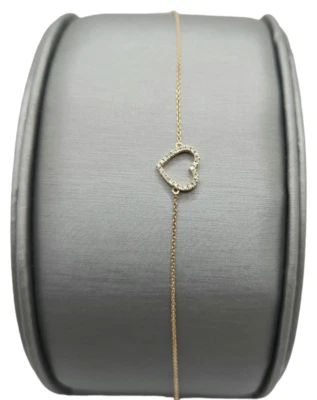 14K Yellow Gold Diamond Heart Station Tennis Bracelet 7"-7.5" - RL40 - Image 1 of 4