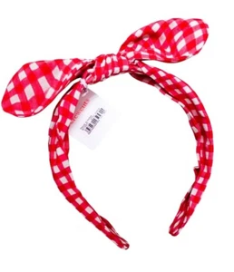 J Crew Headband Ribbon Bow Girls Hairband Head Band Gingham Red White Cute Gift - Picture 1 of 6