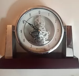 Bulova B7520 Largo Clock Mahogany Mirror Chrome Finish Arabic Hour Read NEW - Picture 1 of 10