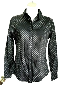 Banana Republic Shirt Blouse 2 NWT Black White Polka Dots Cotton - Picture 1 of 6