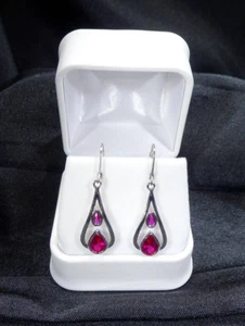 2.98 carats Lab-Created Red Ruby Solid Sterling Silver Lever back Earrings - Picture 1 of 11