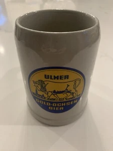 Ulmer Gold-Ochsen Bier 70s Gerz Western German Beer Handmade Mug Indented Handle - Picture 1 of 10