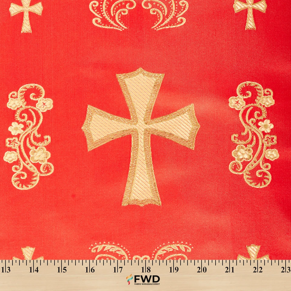 Tela Brocado Cruz Iglesia Clerical Metálica 60" Por Yarda en Rojo Dorado Blanco Azul Foto 1 de 1