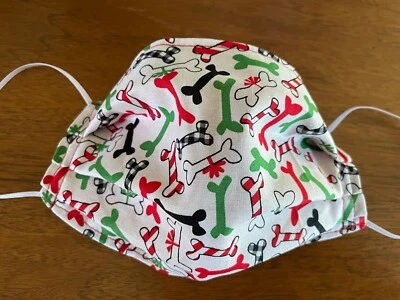100% Cotton Mask with Red, Green, Black and White Dog Bones - Image 1 of 2