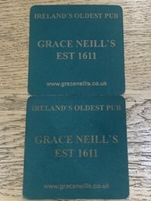 BEER MAT IRELANDS OLDEST PUB GRACE NEILLS 1611 GREEN X 2 COASTER
